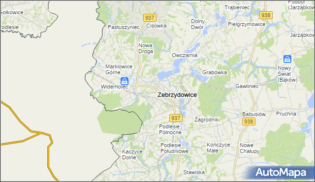mapa Zebrzydowice powiat cieszyński, Zebrzydowice powiat cieszyński na mapie Targeo