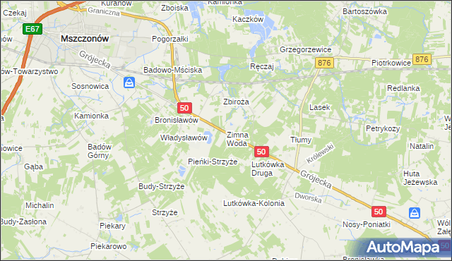 mapa Zimna Woda gmina Mszczonów, Zimna Woda gmina Mszczonów na mapie Targeo