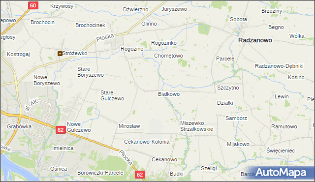 mapa Białkowo gmina Radzanowo, Białkowo gmina Radzanowo na mapie Targeo