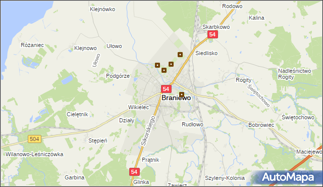 mapa Braniewo, Braniewo na mapie Targeo