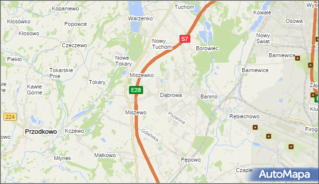 mapa Dąbrowa gmina Żukowo, Dąbrowa gmina Żukowo na mapie Targeo