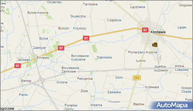 mapa Dąbrówka gmina Kłodawa, Dąbrówka gmina Kłodawa na mapie Targeo