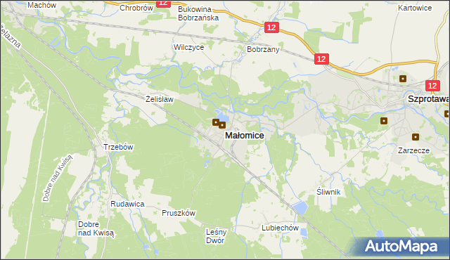 mapa Małomice, Małomice na mapie Targeo