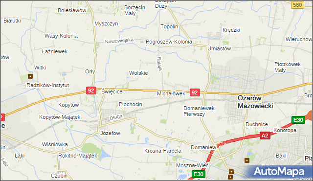 mapa Michałówek gmina Ożarów Mazowiecki, Michałówek gmina Ożarów Mazowiecki na mapie Targeo