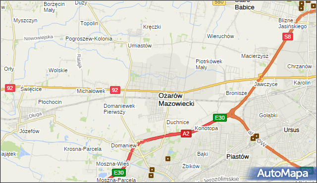 mapa Ożarów Mazowiecki, Ożarów Mazowiecki na mapie Targeo