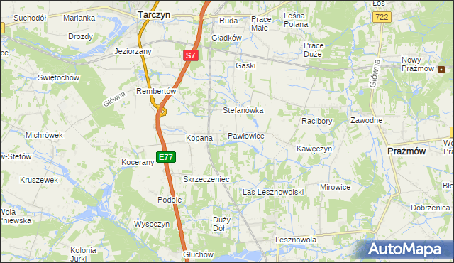 mapa Pawłowice gmina Tarczyn, Pawłowice gmina Tarczyn na mapie Targeo