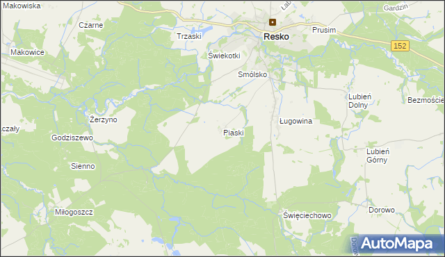 mapa Piaski gmina Resko, Piaski gmina Resko na mapie Targeo