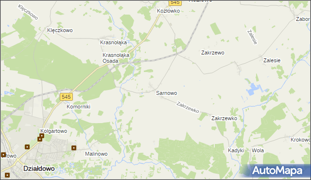 mapa Sarnowo gmina Kozłowo, Sarnowo gmina Kozłowo na mapie Targeo