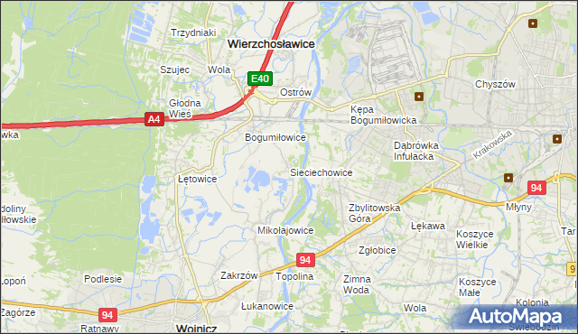 mapa Sieciechowice gmina Wierzchosławice, Sieciechowice gmina Wierzchosławice na mapie Targeo