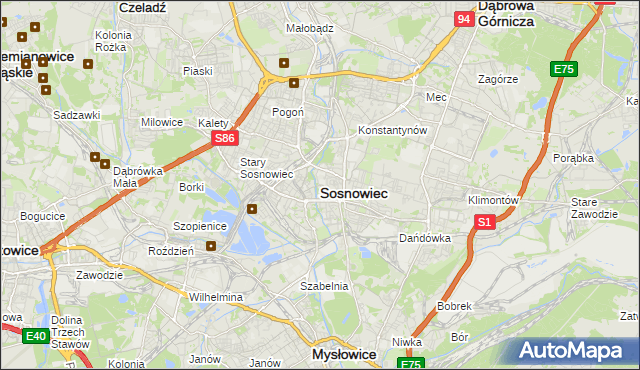 mapa Sosnowca, Sosnowiec na mapie Targeo