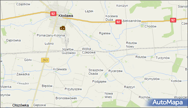 mapa Straszków gmina Kłodawa, Straszków gmina Kłodawa na mapie Targeo
