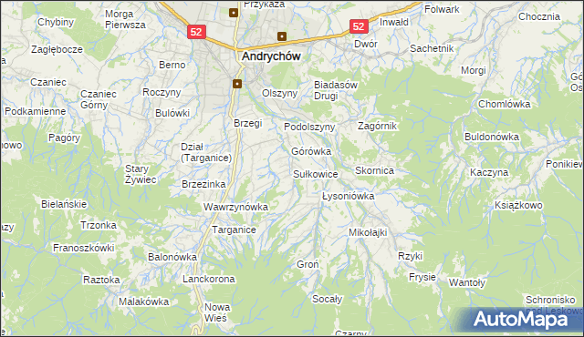 mapa Sułkowice gmina Andrychów, Sułkowice gmina Andrychów na mapie Targeo