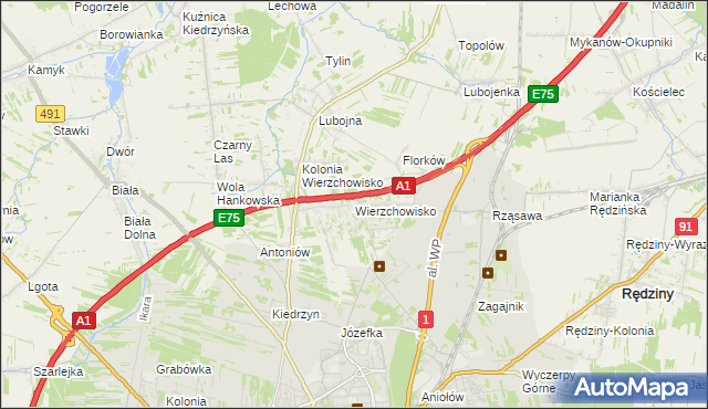 mapa Wierzchowisko gmina Mykanów, Wierzchowisko gmina Mykanów na mapie Targeo