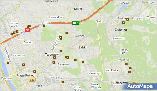 mapa Ząbki powiat wołomiński, Ząbki powiat wołomiński na mapie Targeo