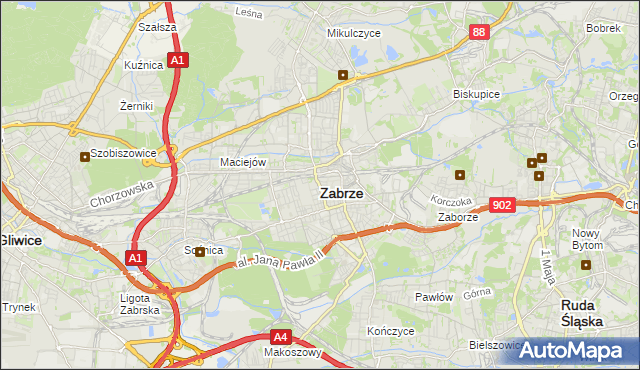 mapa Zabrza, Zabrze na mapie Targeo