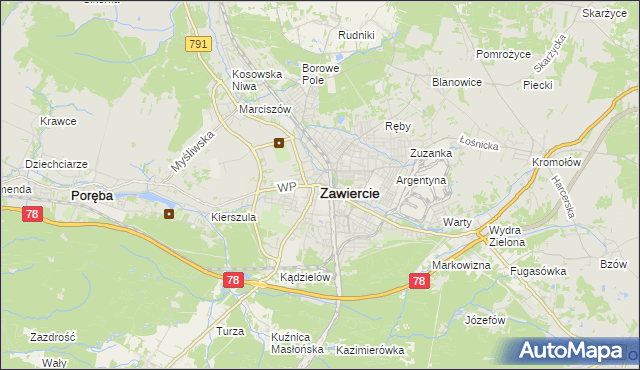 mapa Zawiercie, Zawiercie na mapie Targeo