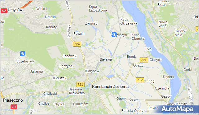 mapa Bielawa gmina Konstancin-Jeziorna, Bielawa gmina Konstancin-Jeziorna na mapie Targeo