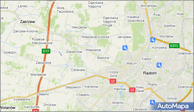 mapa Bielicha, Bielicha na mapie Targeo