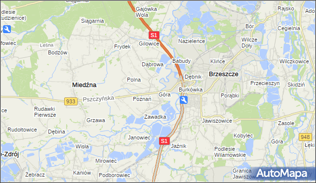 mapa Góra gmina Miedźna, Góra gmina Miedźna na mapie Targeo