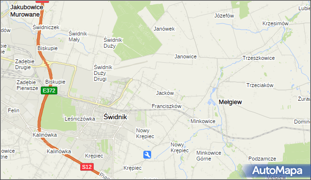 mapa Jacków gmina Mełgiew, Jacków gmina Mełgiew na mapie Targeo