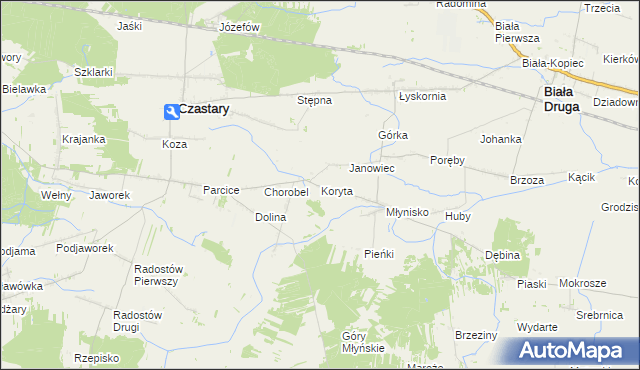 mapa Koryta gmina Biała, Koryta gmina Biała na mapie Targeo