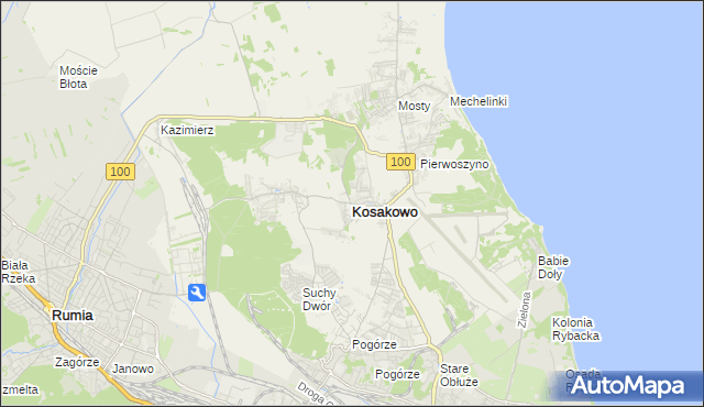 mapa Kosakowo powiat pucki, Kosakowo powiat pucki na mapie Targeo