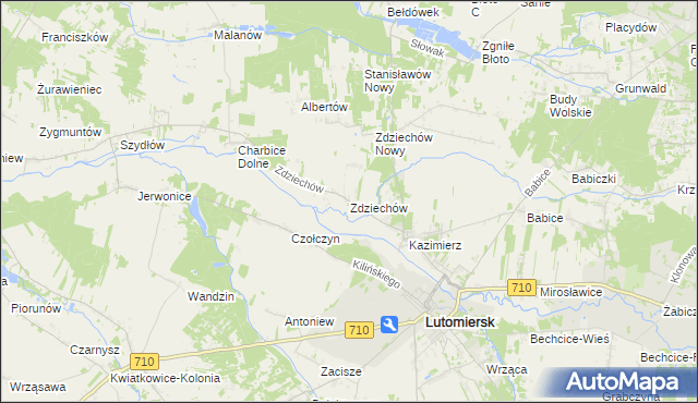 mapa Zdziechów gmina Lutomiersk, Zdziechów gmina Lutomiersk na mapie Targeo