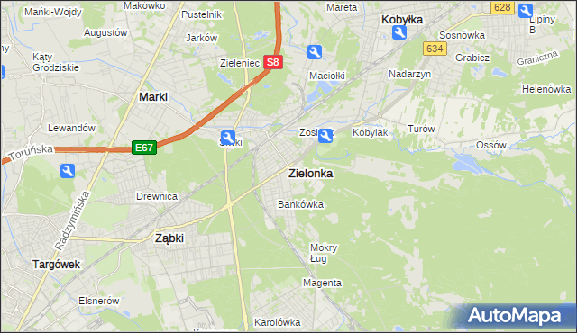 mapa Zielonka powiat wołomiński, Zielonka powiat wołomiński na mapie Targeo