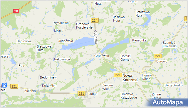 mapa Grabówko gmina Nowa Karczma, Grabówko gmina Nowa Karczma na mapie Targeo
