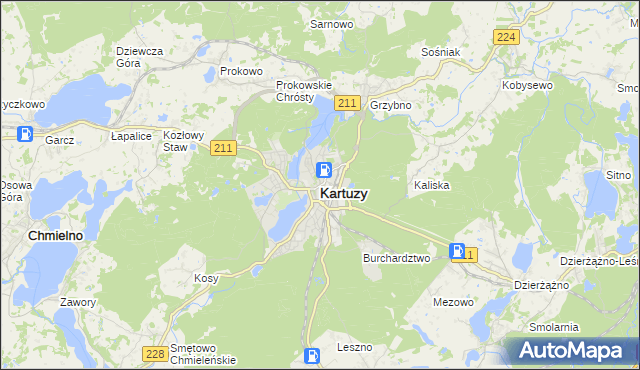 mapa Kartuzy, Kartuzy na mapie Targeo