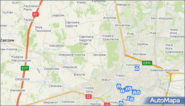 mapa Janiszew gmina Zakrzew, Janiszew gmina Zakrzew na mapie Targeo