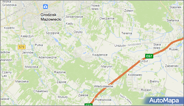 mapa Książenice gmina Grodzisk Mazowiecki, Książenice gmina Grodzisk Mazowiecki na mapie Targeo