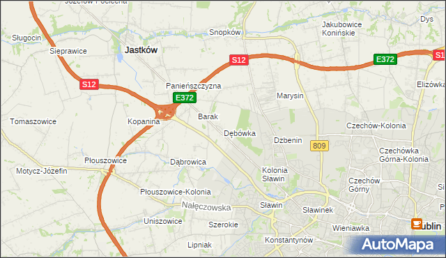 mapa Dębówka gmina Jastków, Dębówka gmina Jastków na mapie Targeo