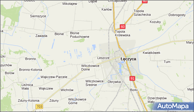 mapa Leszcze gmina Łęczyca, Leszcze gmina Łęczyca na mapie Targeo