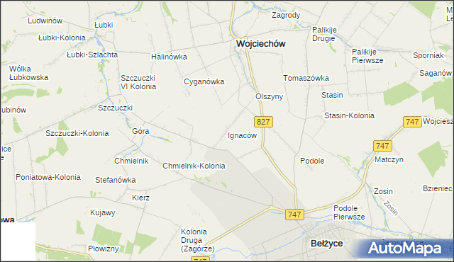 mapa Ignaców gmina Wojciechów, Ignaców gmina Wojciechów na mapie Targeo