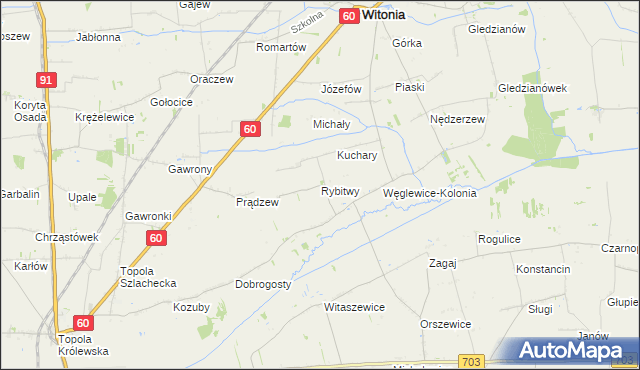mapa Rybitwy gmina Witonia, Rybitwy gmina Witonia na mapie Targeo