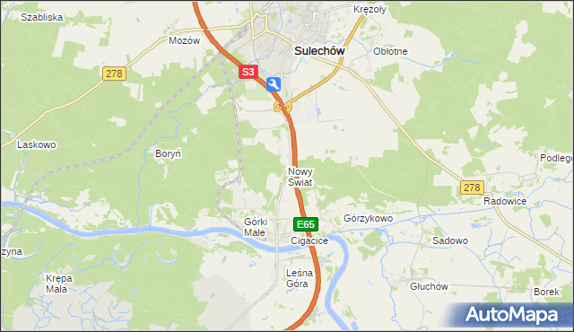 mapa Nowy Świat gmina Sulechów, Nowy Świat gmina Sulechów na mapie Targeo