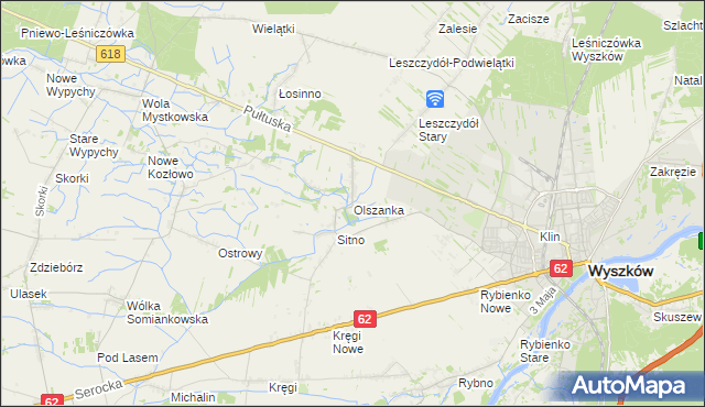mapa Olszanka gmina Wyszków, Olszanka gmina Wyszków na mapie Targeo