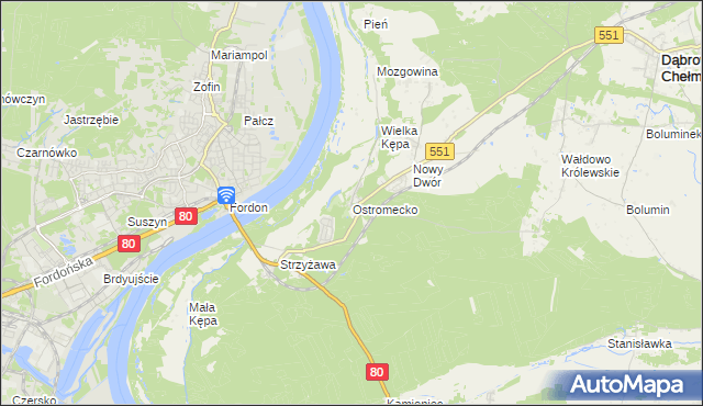 mapa Ostromecko, Ostromecko na mapie Targeo