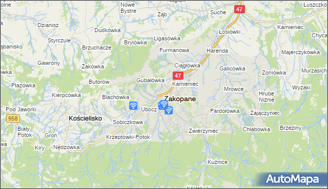 mapa Zakopanego, Zakopane na mapie Targeo