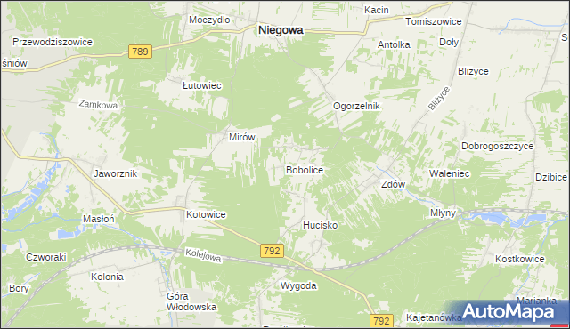mapa Bobolice gmina Niegowa, Bobolice gmina Niegowa na mapie Targeo