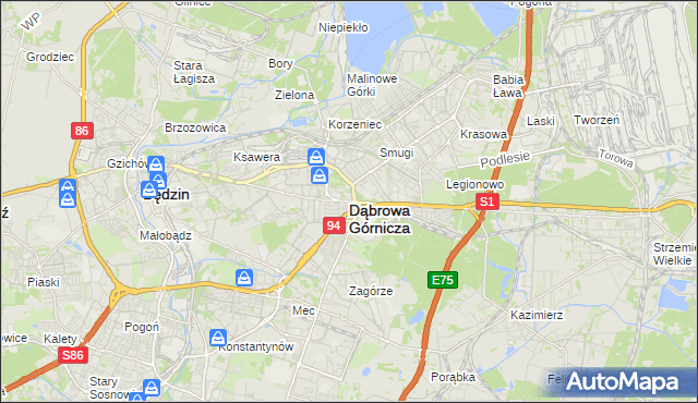 mapa Dąbrowa Górnicza, Dąbrowa Górnicza na mapie Targeo