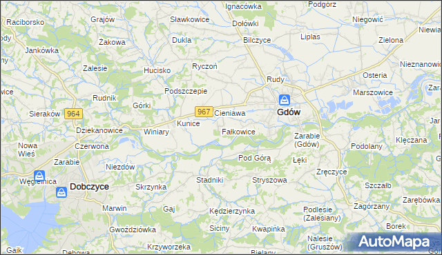 mapa Fałkowice gmina Gdów, Fałkowice gmina Gdów na mapie Targeo