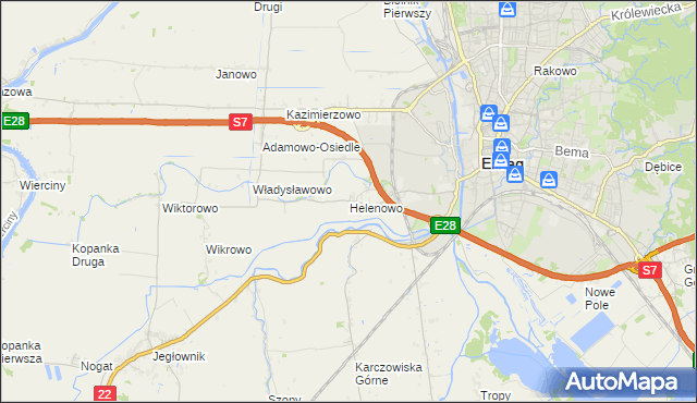 mapa Helenowo gmina Elbląg, Helenowo gmina Elbląg na mapie Targeo