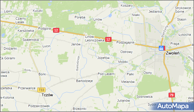 mapa Józefów gmina Tczów, Józefów gmina Tczów na mapie Targeo