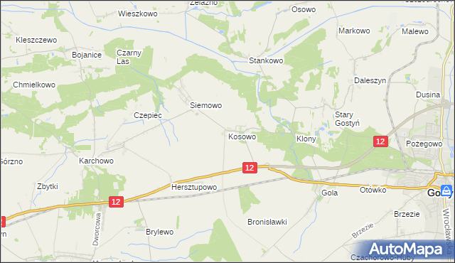 mapa Kosowo gmina Gostyń, Kosowo gmina Gostyń na mapie Targeo