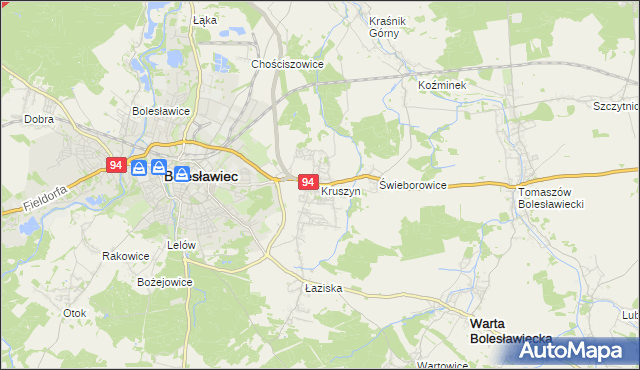 mapa Kruszyn gmina Bolesławiec, Kruszyn gmina Bolesławiec na mapie Targeo