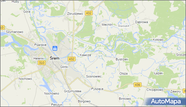 mapa Łęg gmina Śrem, Łęg gmina Śrem na mapie Targeo