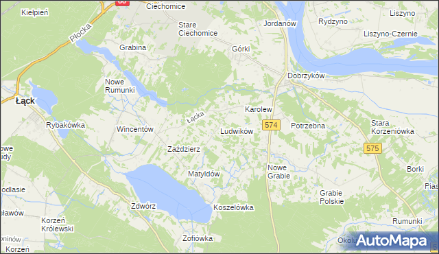 mapa Ludwików gmina Gąbin, Ludwików gmina Gąbin na mapie Targeo