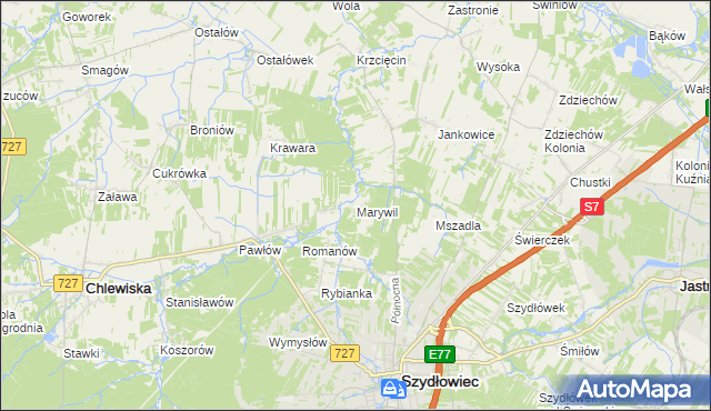 mapa Marywil gmina Szydłowiec, Marywil gmina Szydłowiec na mapie Targeo